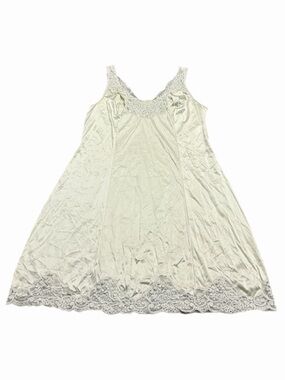 70s/80s European Vintage Silky Lace Trim Midi Slip Dress (Ivory/Cream) Size M/L